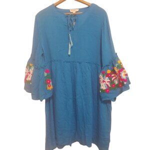 NWT Gaby & Gracie Dress Embroidered Cottagecore Fairy Teal Blue Babydoll SZ M